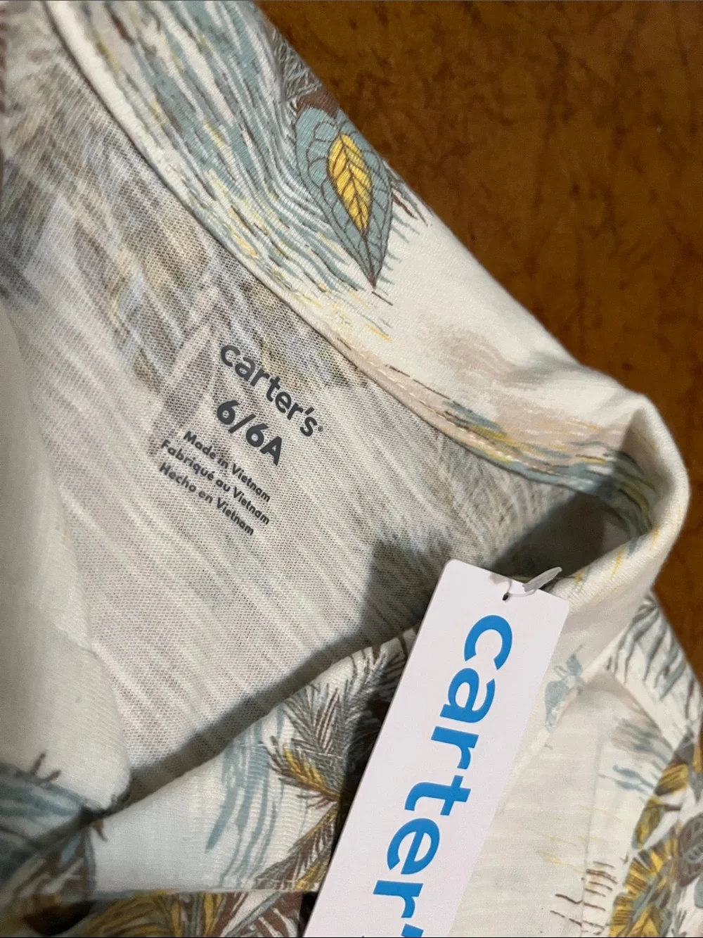 NWT Carter's White Tropical Print Button-Up Shirt Sz 6